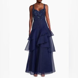 Aidan Mattox Beaded Organza Frill Ballgown Size 0 NWT